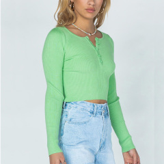 Ladies rib long sleeve crop top