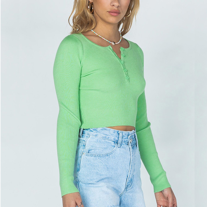 Ladies rib long sleeve crop top