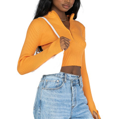 Ladies long sleeve half zip up ribbed crop top