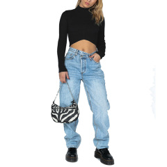 Long sleeve ribbed turtleneck cropped tops women