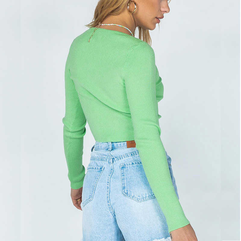 Ladies rib long sleeve crop top