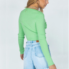 Ladies rib long sleeve crop top