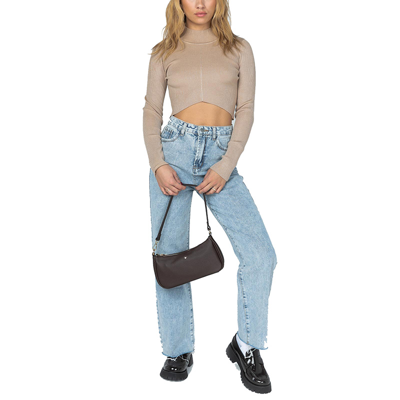Long sleeve ribbed turtleneck cropped tops women