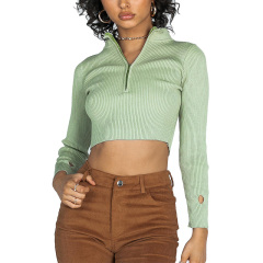 Ladies long sleeve half zip up ribbed crop top