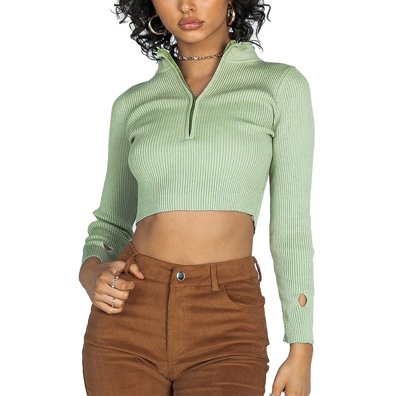 Ladies long sleeve half zip up ribbed crop top