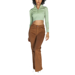 Ladies long sleeve half zip up ribbed crop top