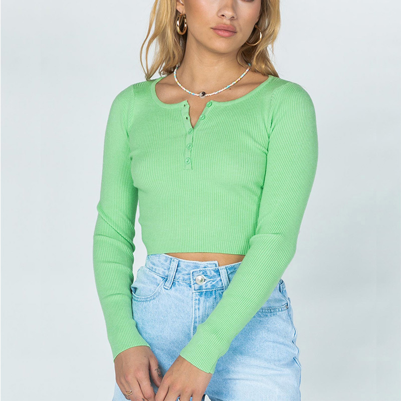 Ladies rib long sleeve crop top