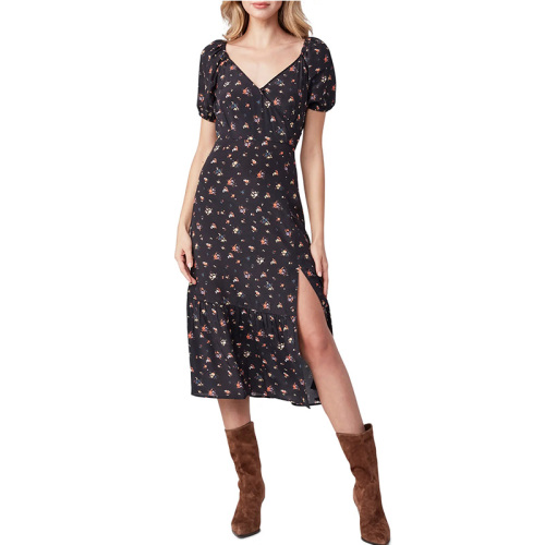 Summer floral print midi wrap dress for women