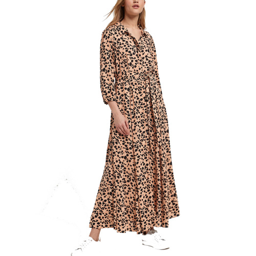 Beleted floral print mxi shirt dress for women