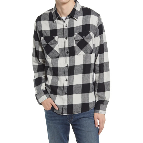 Mens check plaid flannel button-up shirt