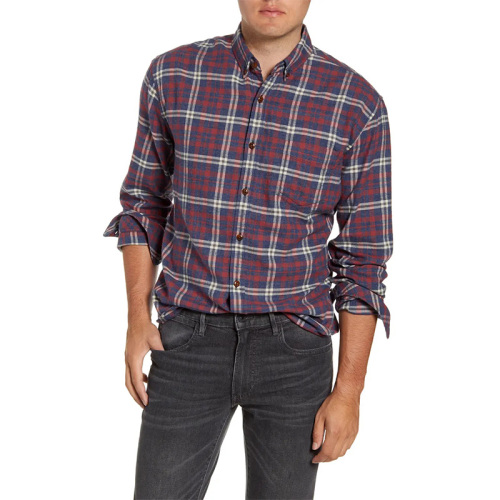 Mens plaid button-down flannel shirt