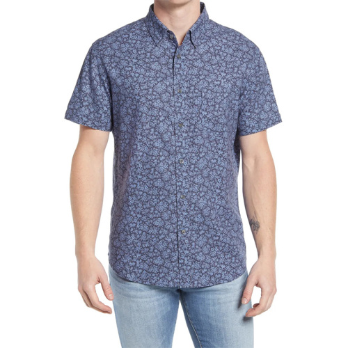Floral print short sleeve button-up shirt for men