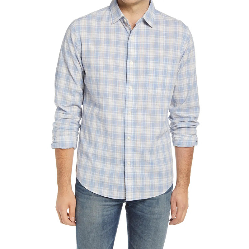 Mens casual long sleeves plaid button down shirt