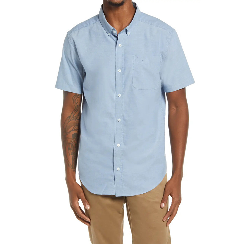 Men's casual solid short sleeve button-down shirt