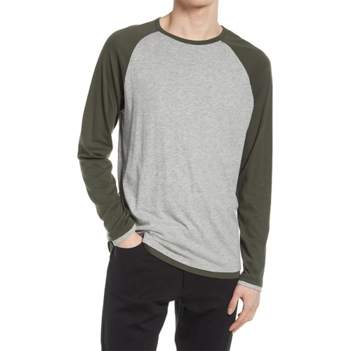 Mens long sleeves crewneck raglan baseball T shirt