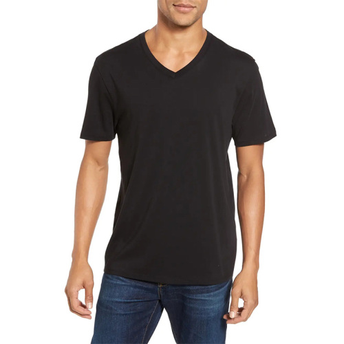 Men's cotton slim fit short sleeve V-neck T shirt