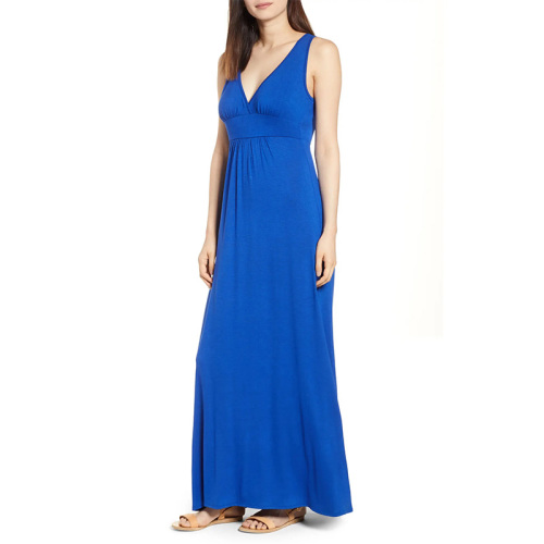 V-neck jersey knit maxi dress for women