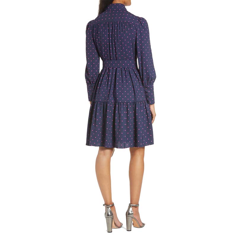 Belted long sleeve button down shirt dress for women