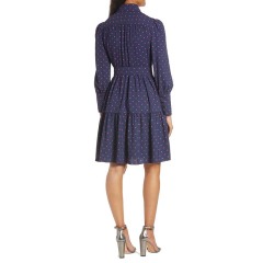 Belted long sleeve button down shirt dress for women