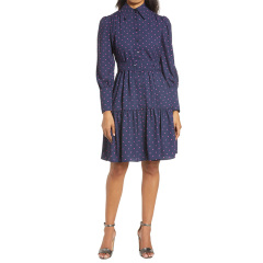 Belted long sleeve button down shirt dress for women