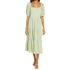 Casual womens puff sleeve midi dress