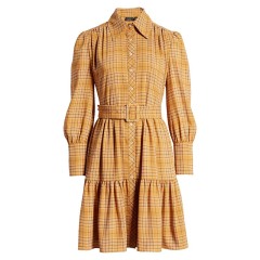 Belted long sleeve button down shirt dress for women