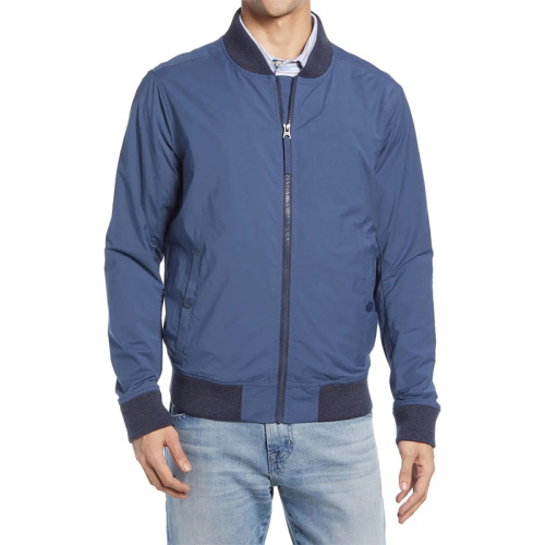 Men's satin blue bomber jacket