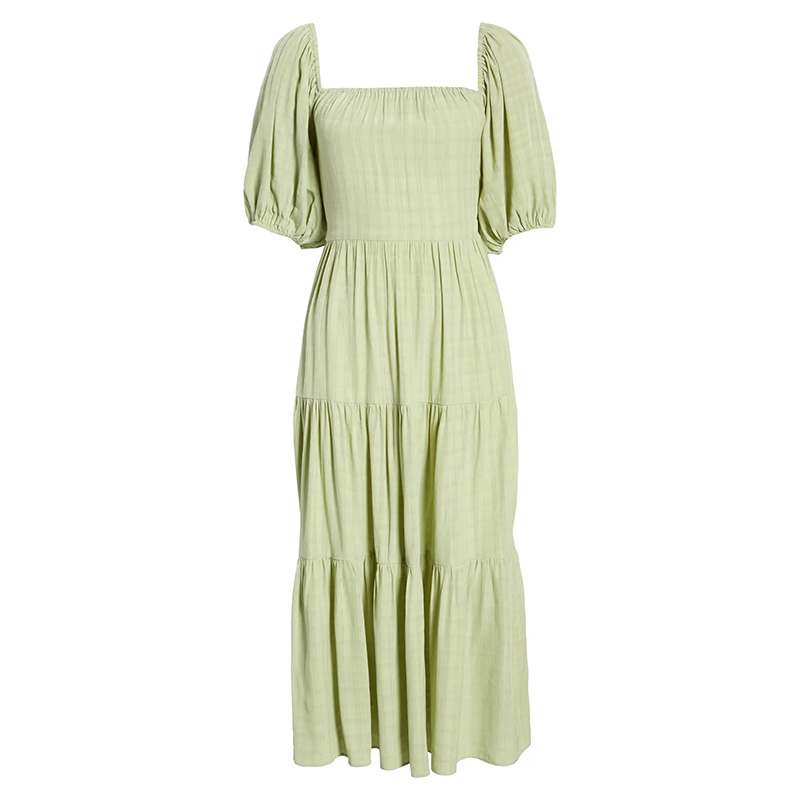 Casual womens puff sleeve midi dress