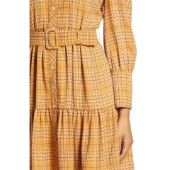 Belted long sleeve button down shirt dress for women