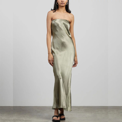 Womens green satin maxi dress