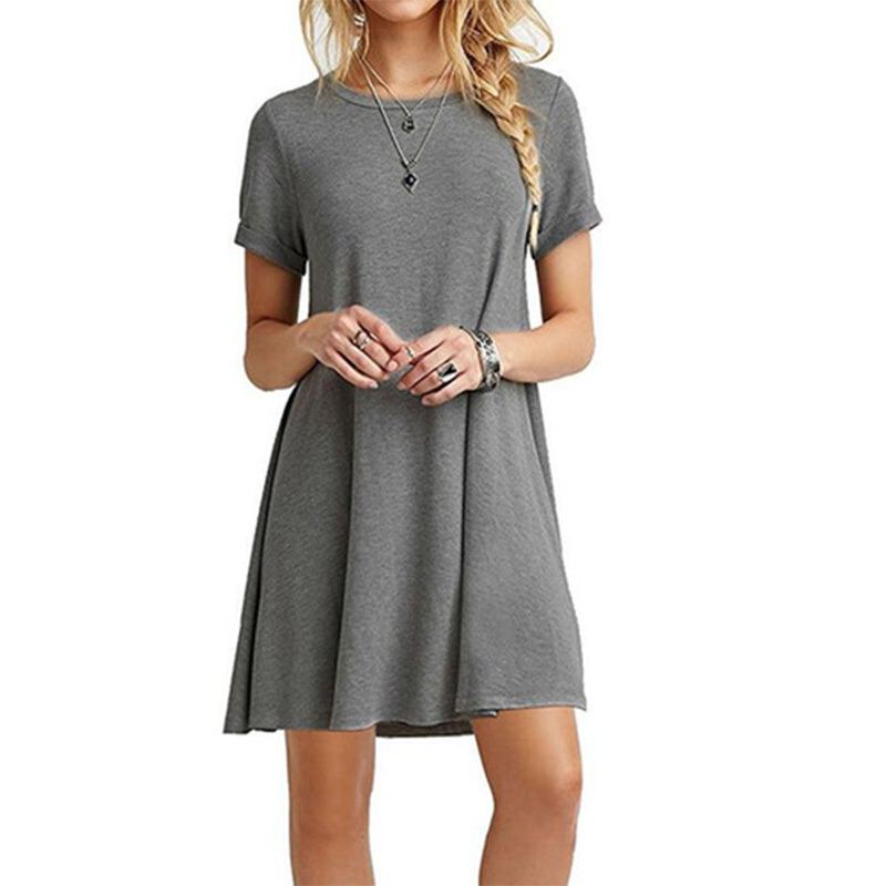 Womens summer casual short sleeve O-neck beach short dress