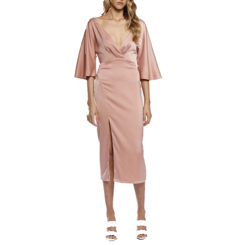 Womens drape satin midi dress