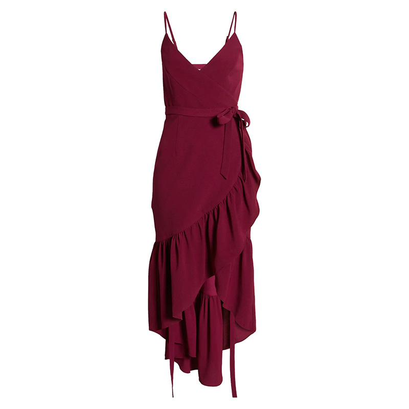 Summer crepe sleeveless wrap midi dress for women