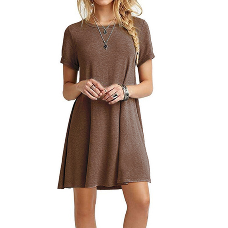 Womens summer casual short sleeve O-neck beach short dress