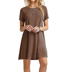 Womens summer casual short sleeve O-neck beach short dress