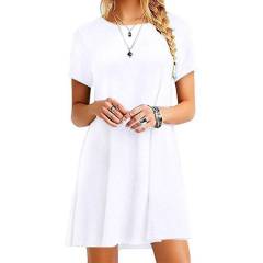 Womens summer casual short sleeve O-neck beach short dress