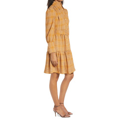 Belted long sleeve button down shirt dress for women
