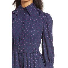 Belted long sleeve button down shirt dress for women