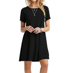 Womens summer casual short sleeve O-neck beach short dress