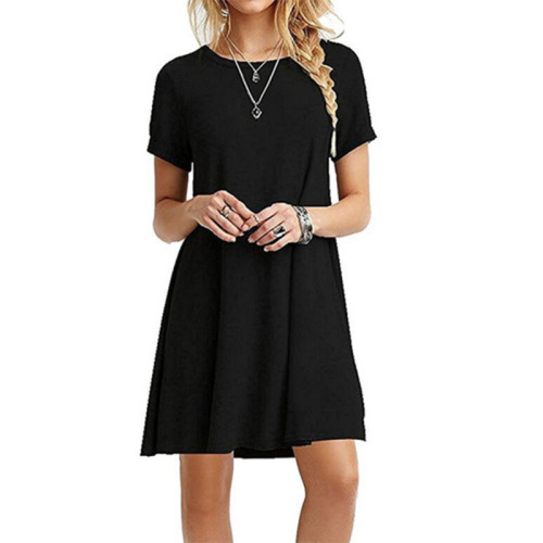 Womens summer casual short sleeve O-neck beach short dress