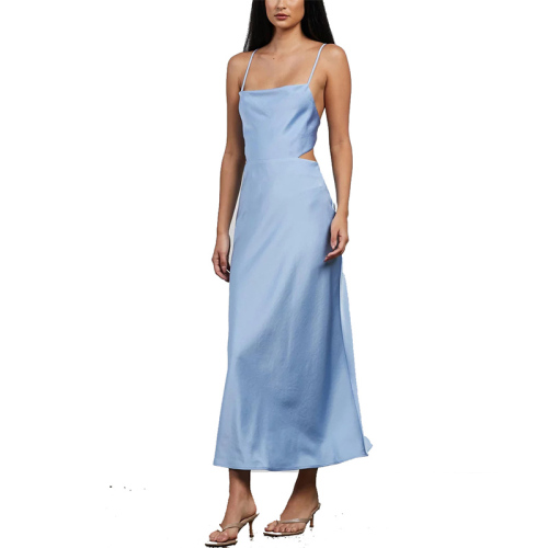 Womens royal blue silky satin slip dress