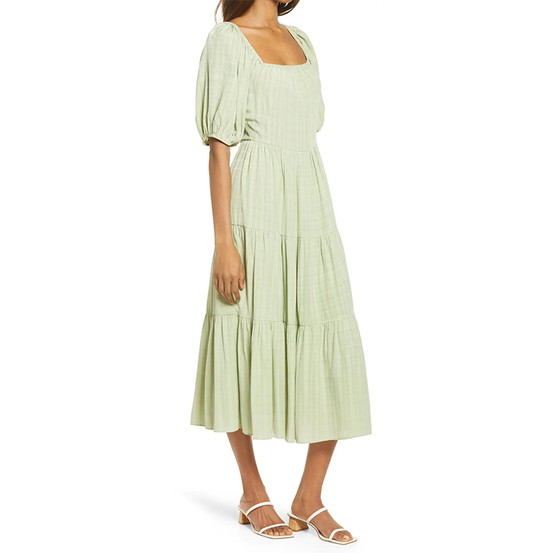 Casual womens puff sleeve midi dress