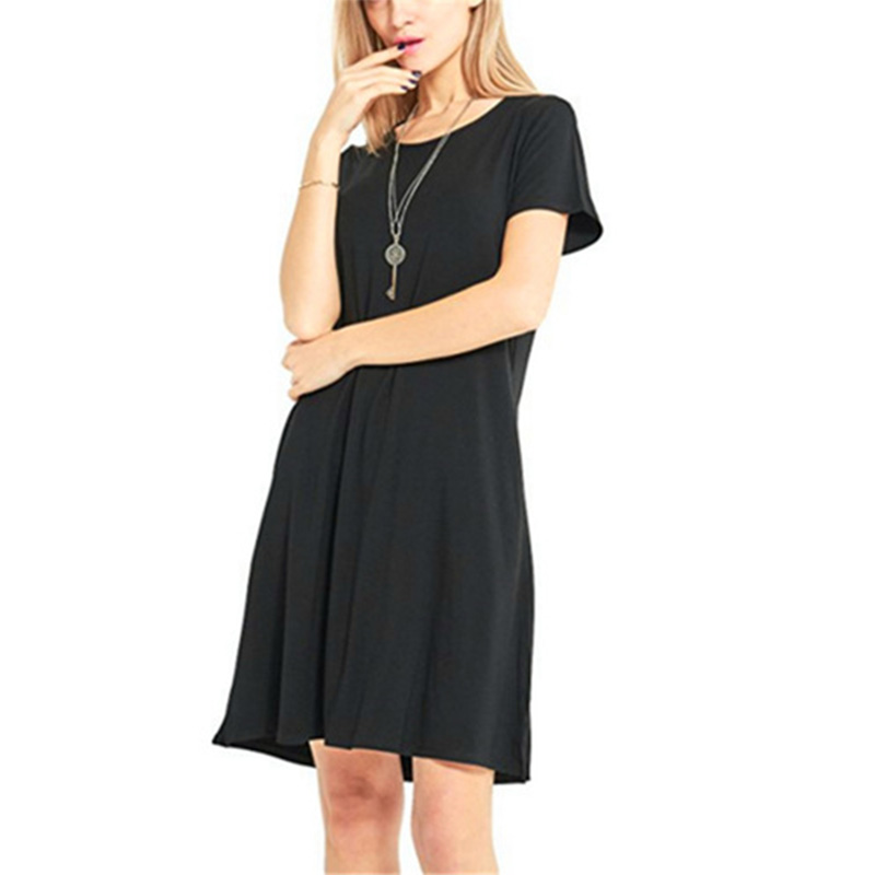 Womens summer casual short sleeve O-neck beach short dress