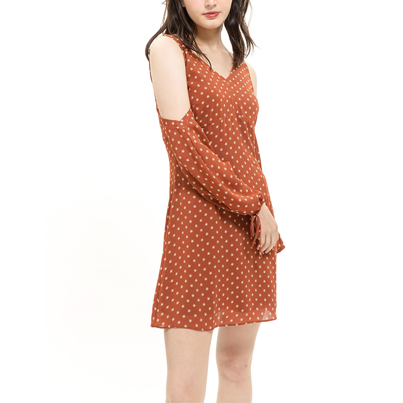 Long sleeve off shoulder chiffon mini dress