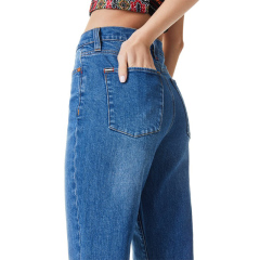 High waisted blue wide bootcut jeans pants for women