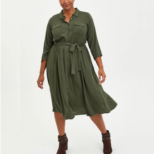 Plus size belted button down midi shirt dress