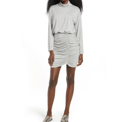 Ruched turtleneck long sleeve bodycon dress