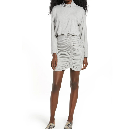 Ruched turtleneck long sleeve bodycon dress