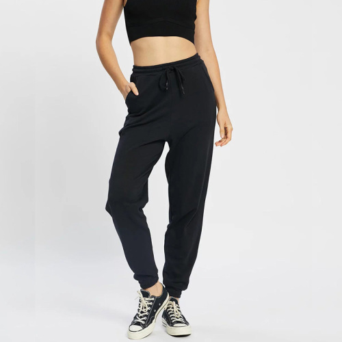 High waist basic cotton black Jogger pants for women