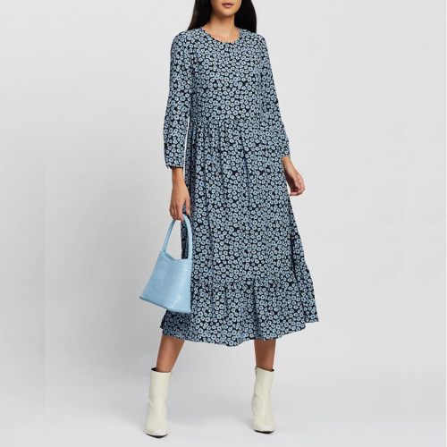 Womens casual gathered waist floral midi dress